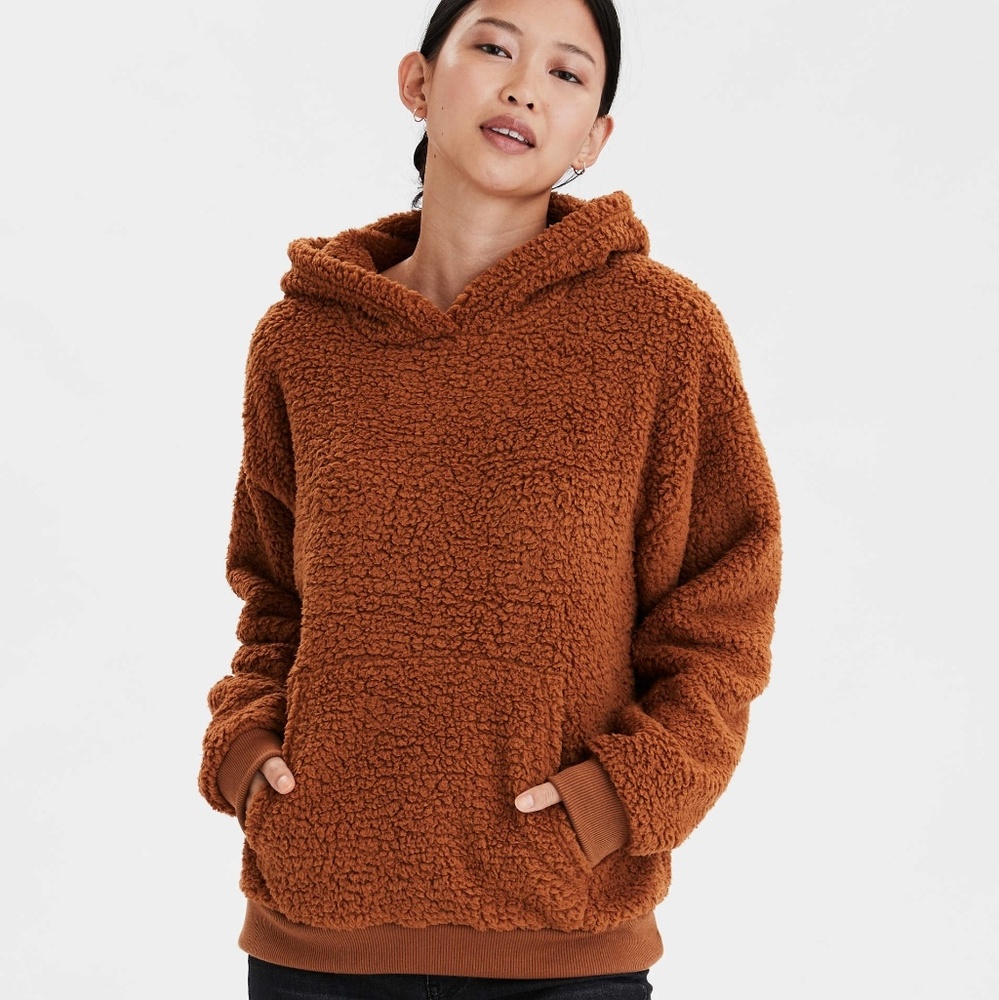 Tan Brown Teddy Sherpa Hoodie American Eagle